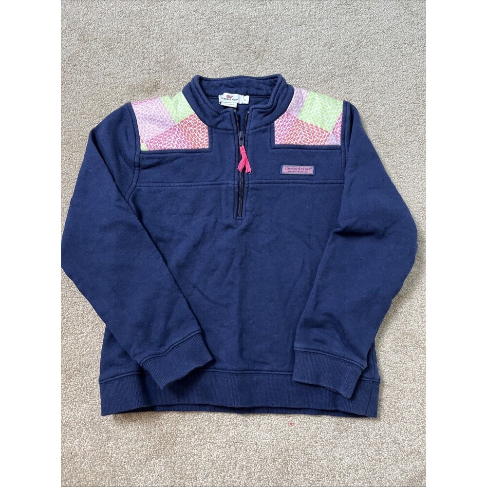 Vineyard Vines Sweatshirt Long Sleeve Quarter Zip Navy Girls Youth Size L